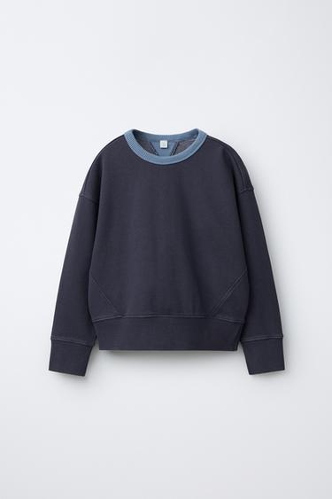 SWEATSHIRT WITH CONTRAST NECK AND CUT-OUTS - Blue by Zara - Image 0