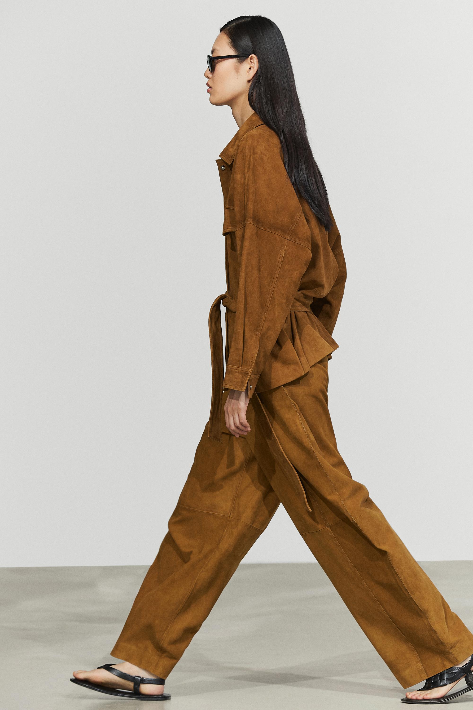 Suede goatskin barrel fit pants