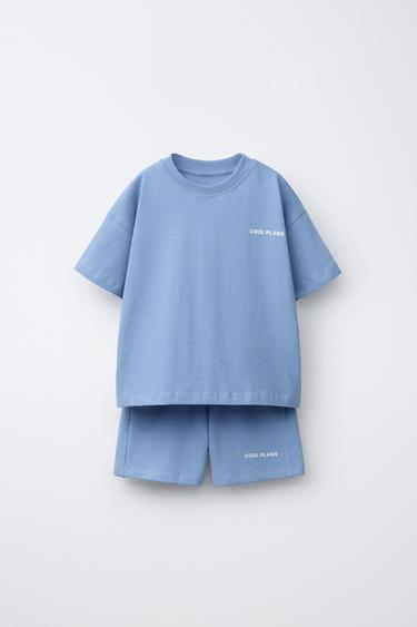 CONXUNTO JOGGING CAMISETA E BERMUDAS TEXTO - Azul de Zara