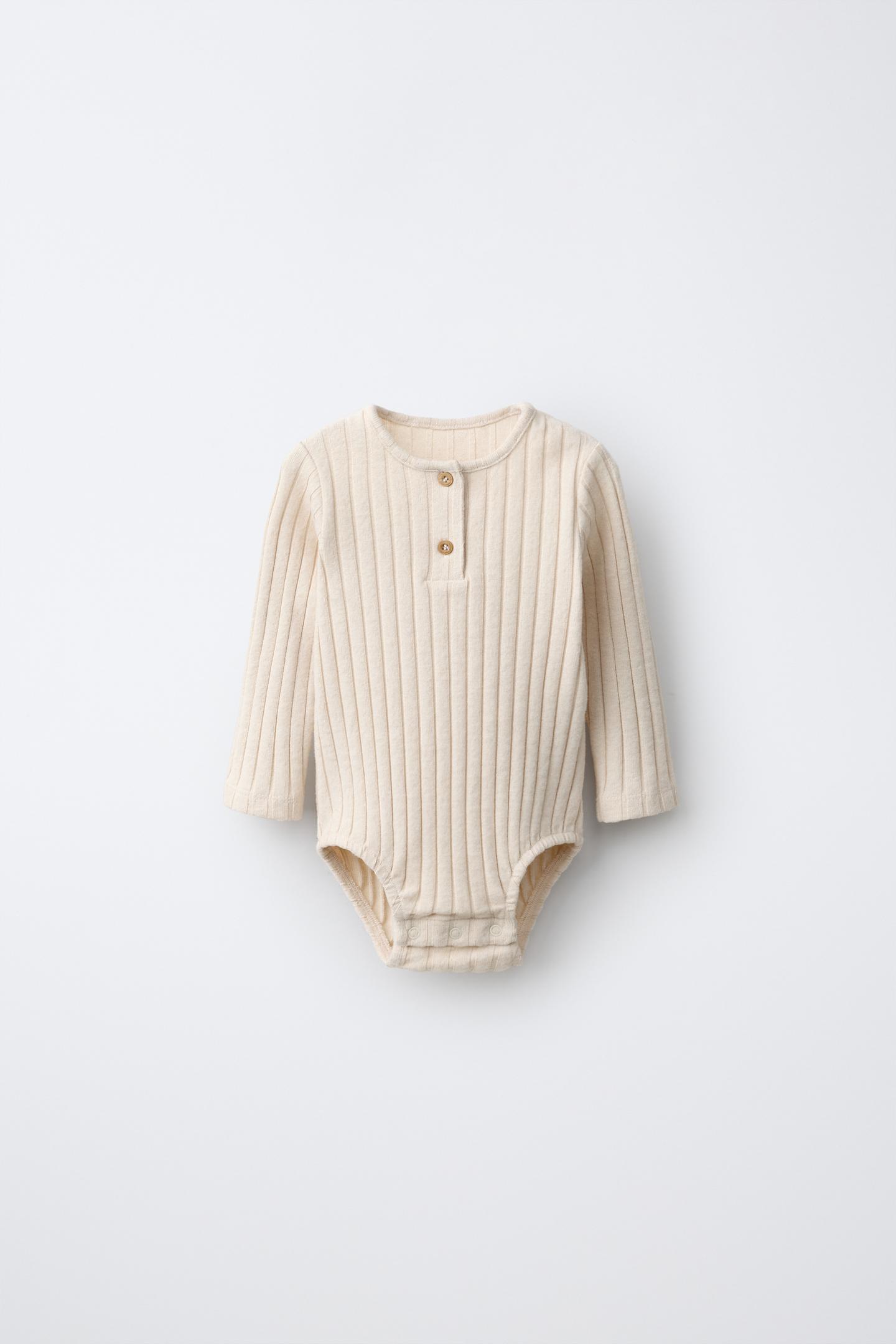 Боди для детей, с планкой на пуговицах, в рубчик — Zara, цвет: Светлый бежевый