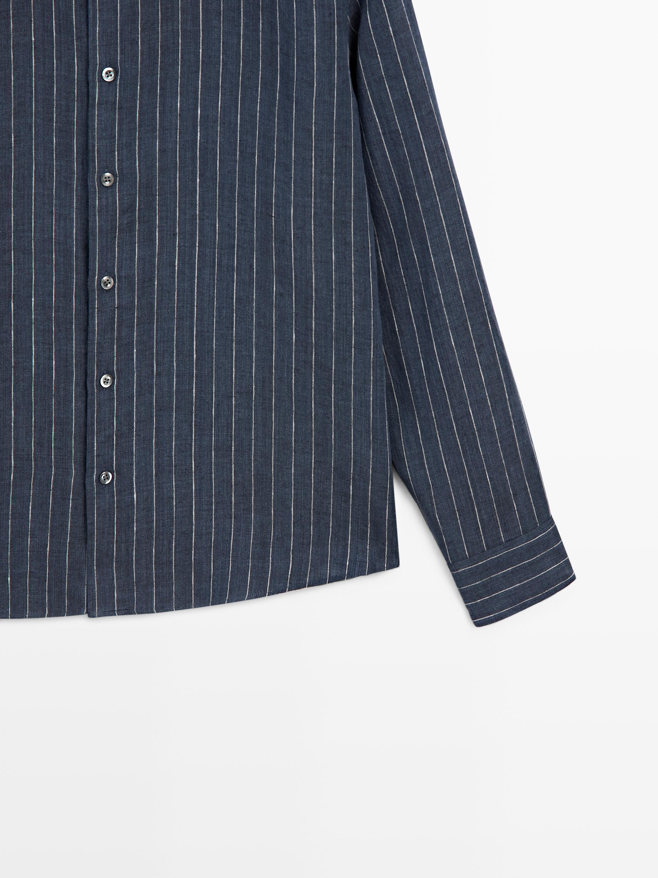 100% linen slim fit striped shirt
