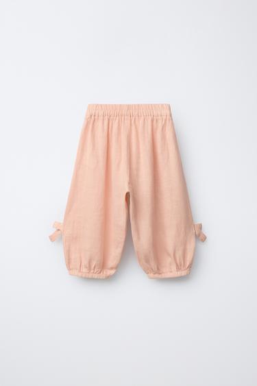 PANTALON BOUFFANT 100% LIN AVEC NŒUDS - Rose pastel de Zara - Image 1