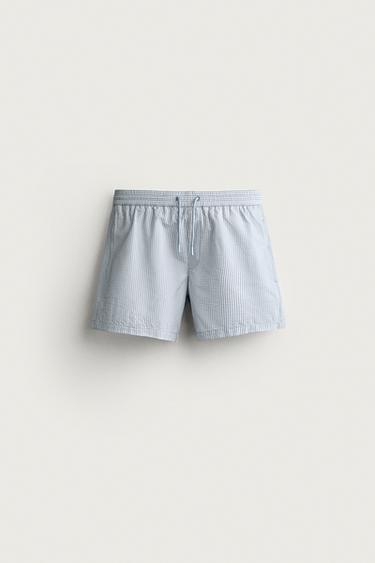 Zara SEERSUCKER MID-LENGTH SWIM SHORTS - Sky blue