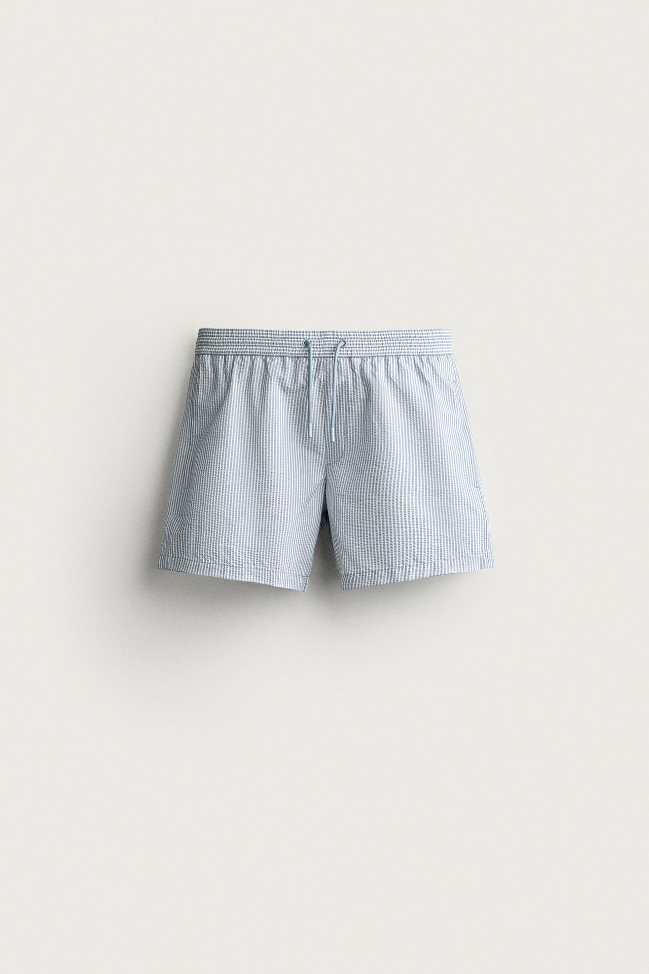 SEERSUCKER MID-LENGTH SWIM SHORTS — Sky blue