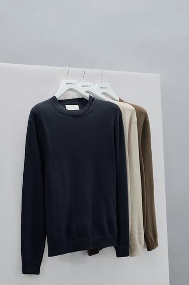 Zara DŽEMPER REGULAR FIT OD PAMUKA I LANA – mornarsko tamnoplava