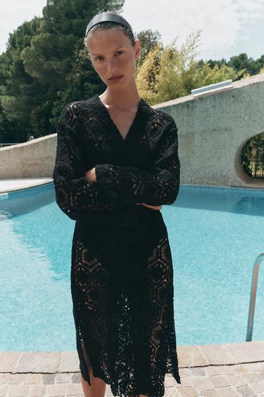 KIMONO LONG CROCHET - Noir de Zara - Image 1