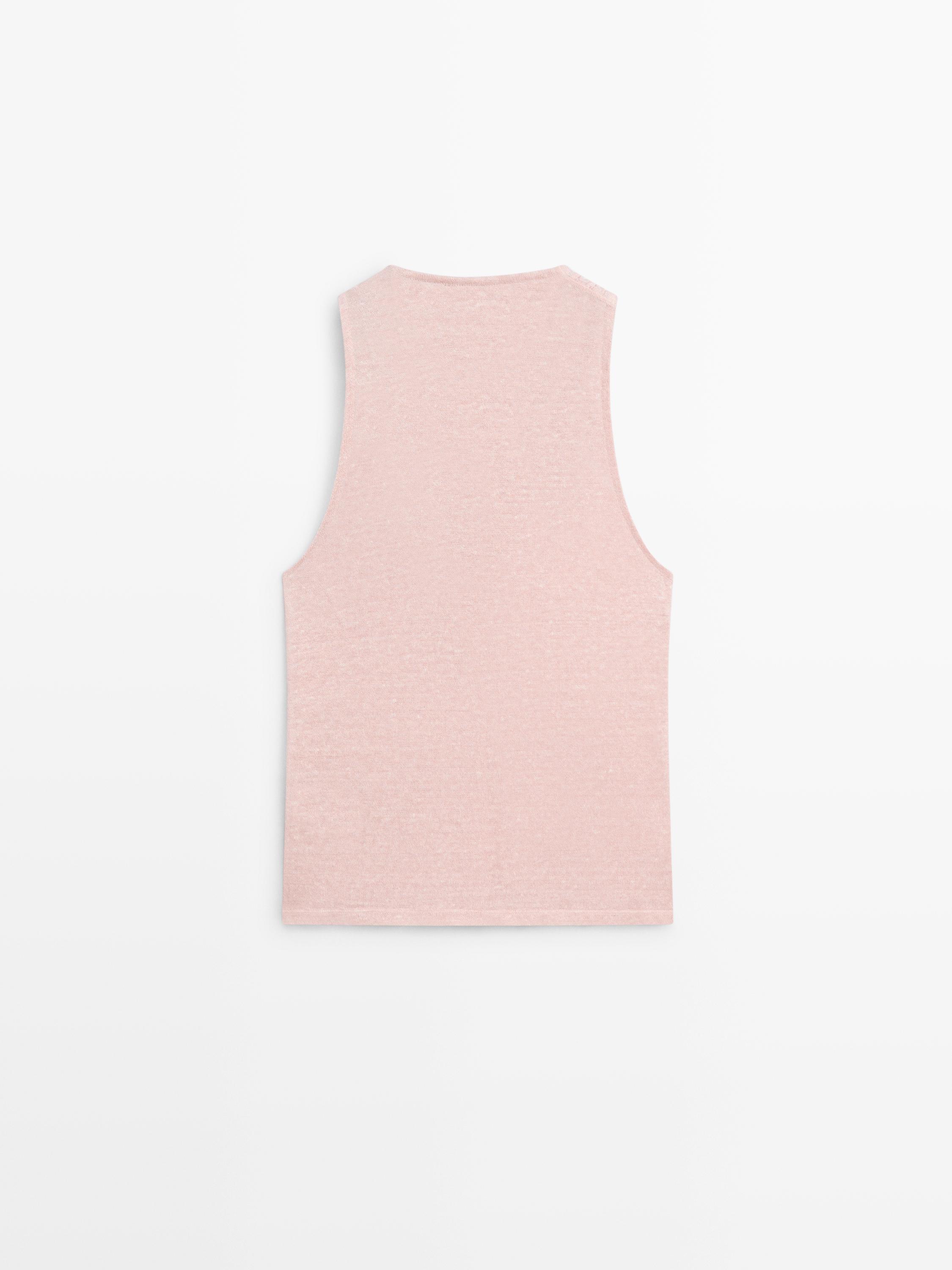 Linen blend top with surplice neckline