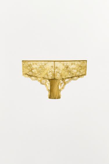 HIGH-WAIST LACE BRIEFS - yellow by Zara - Image 0