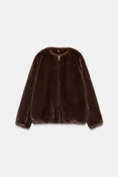 VESTE BIMATIÈRE À CAPUCHE EFFET FOURRURE - Marron de Zara - Image 9