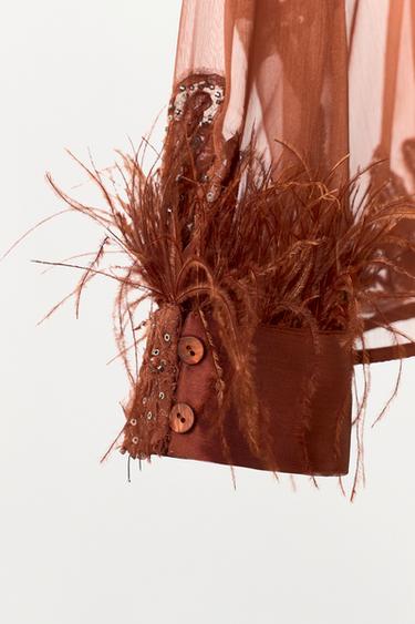 SEMI-SHEER SEQUINNED FEATHER SHIRT - Russet by Zara - Image 9