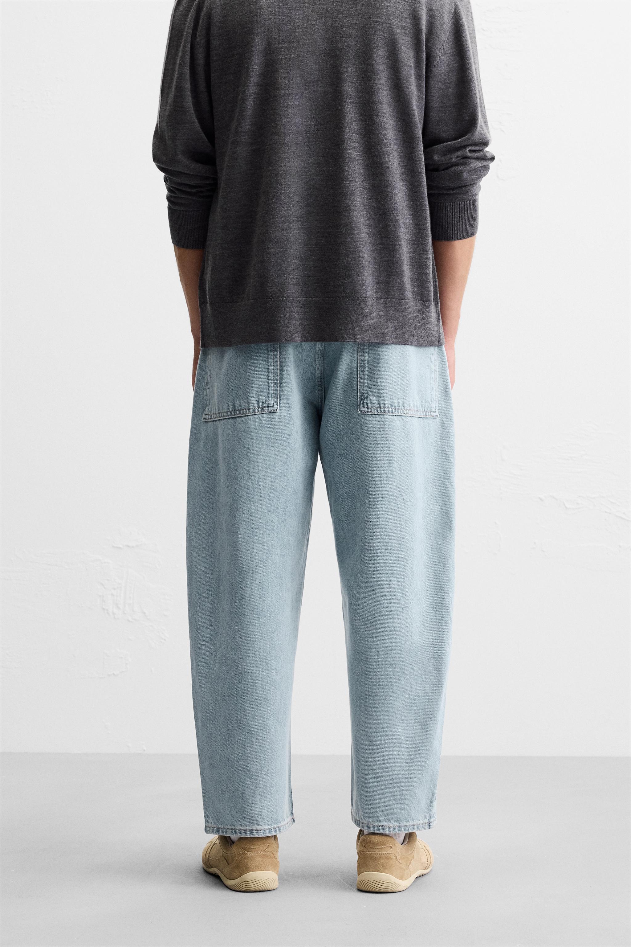 JEANS WIDE TAPERED FIT Blu chiaro ZARA Italia Italy