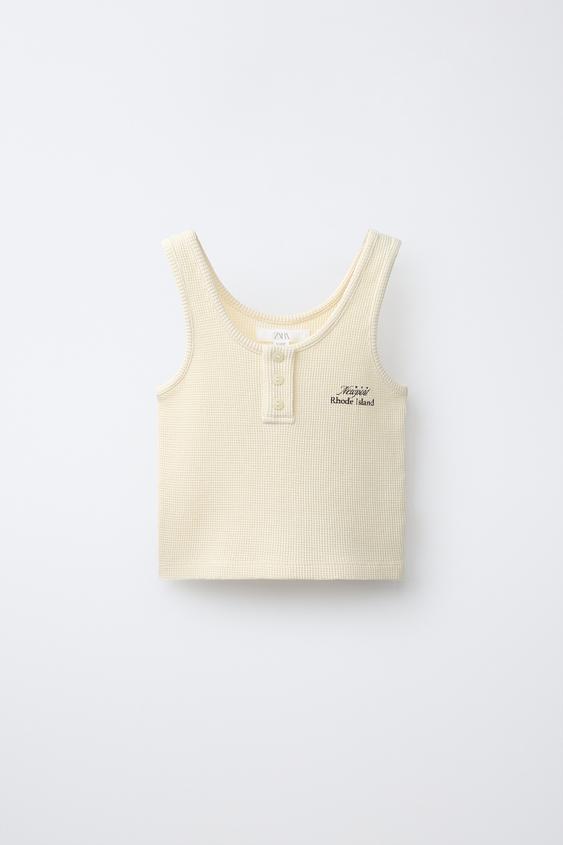 TEXT WAFFLE-KNIT TOP - Yellow by Zara - Image 0
