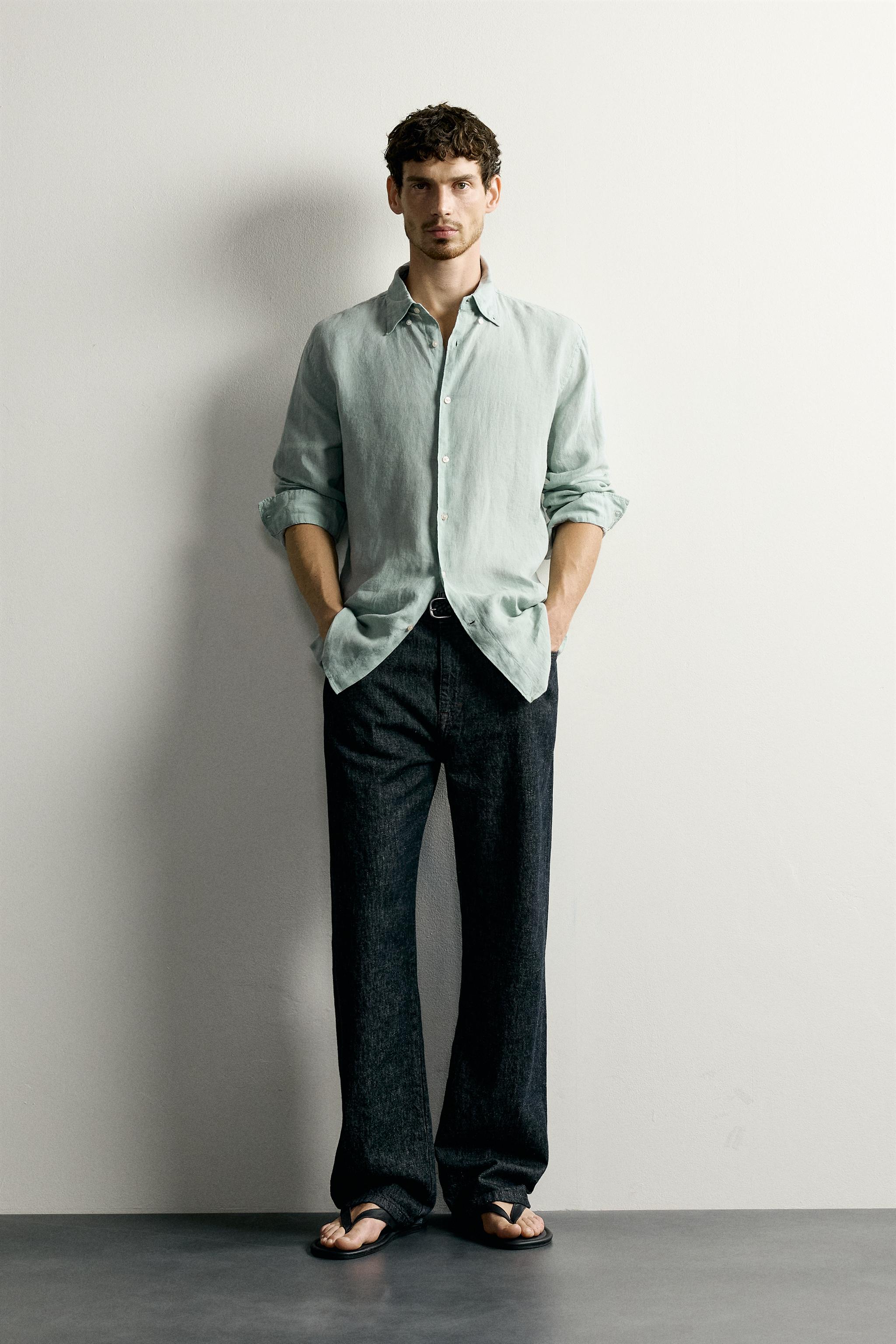 Мужские рубашки Zara 100% LINEN REGULAR FIT SHIRT