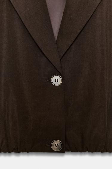 SHORT JACKET WITH ELASTICATED HEM - Brown by Zara - Image 6