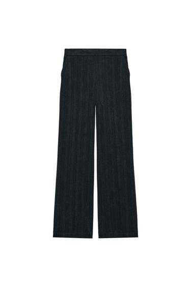 Zara HERRINGBONE STRAIGHT LEG PANTS - Anthracite grey