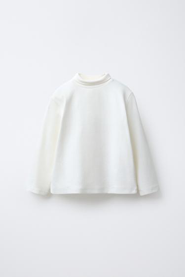Zara 翻摺高領 T 恤 - 白色