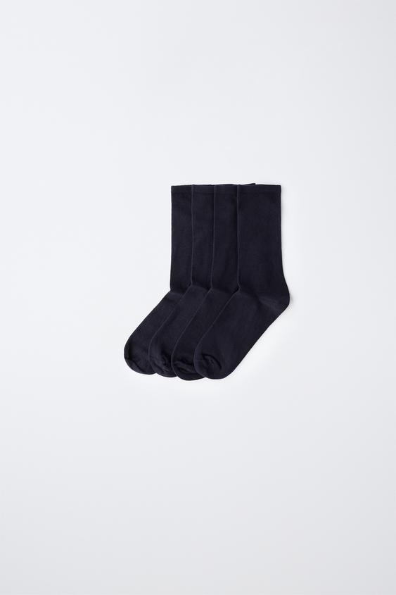 Zara 4-PACK SOLID MID-CALF SOCKS - Navy blue - Image 0