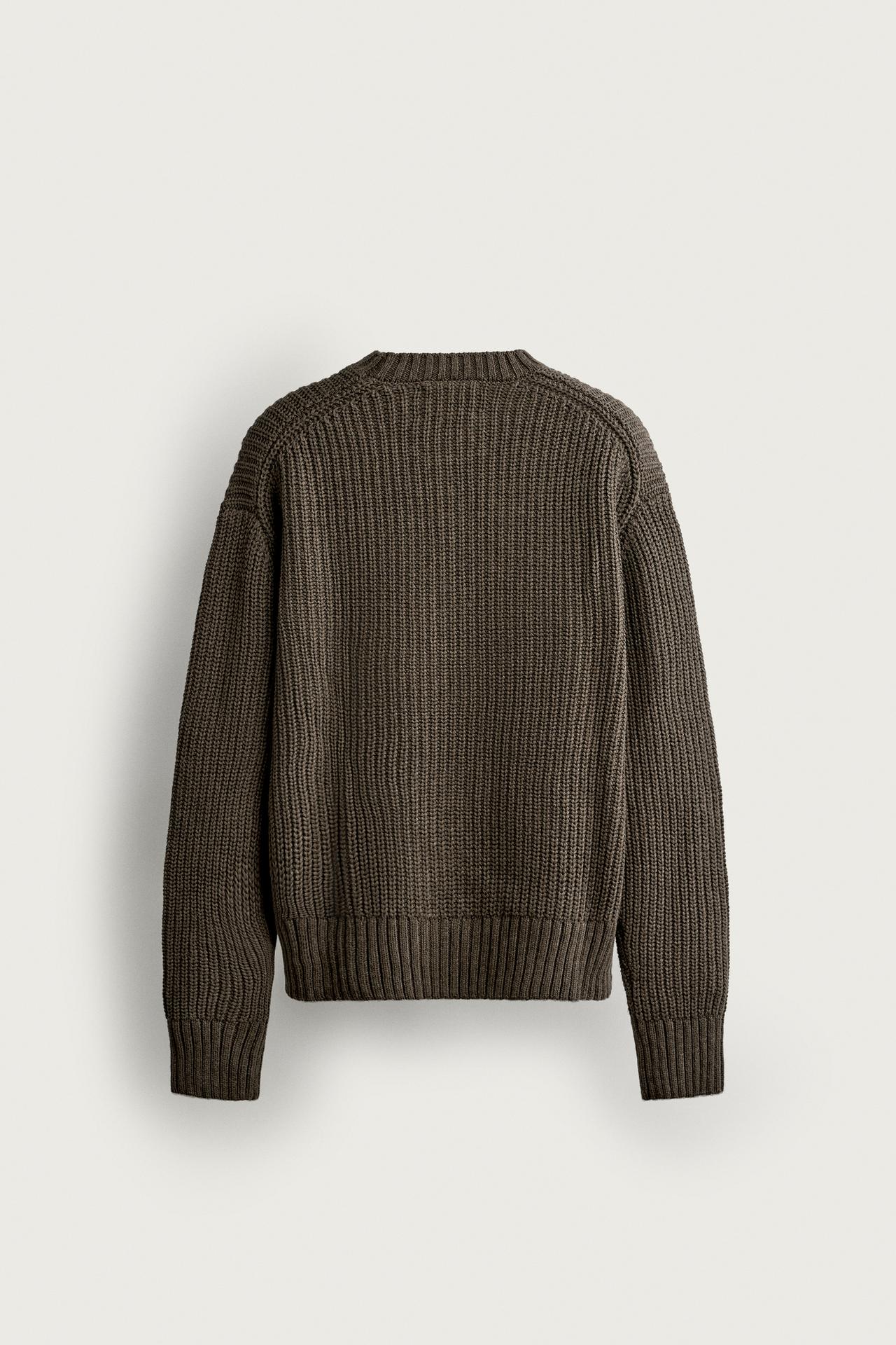 COTTON-WOOL ENGLISH RIB SWEATER — khaki