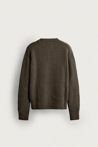 COTTON-WOOL ENGLISH RIB SWEATER — khaki 2