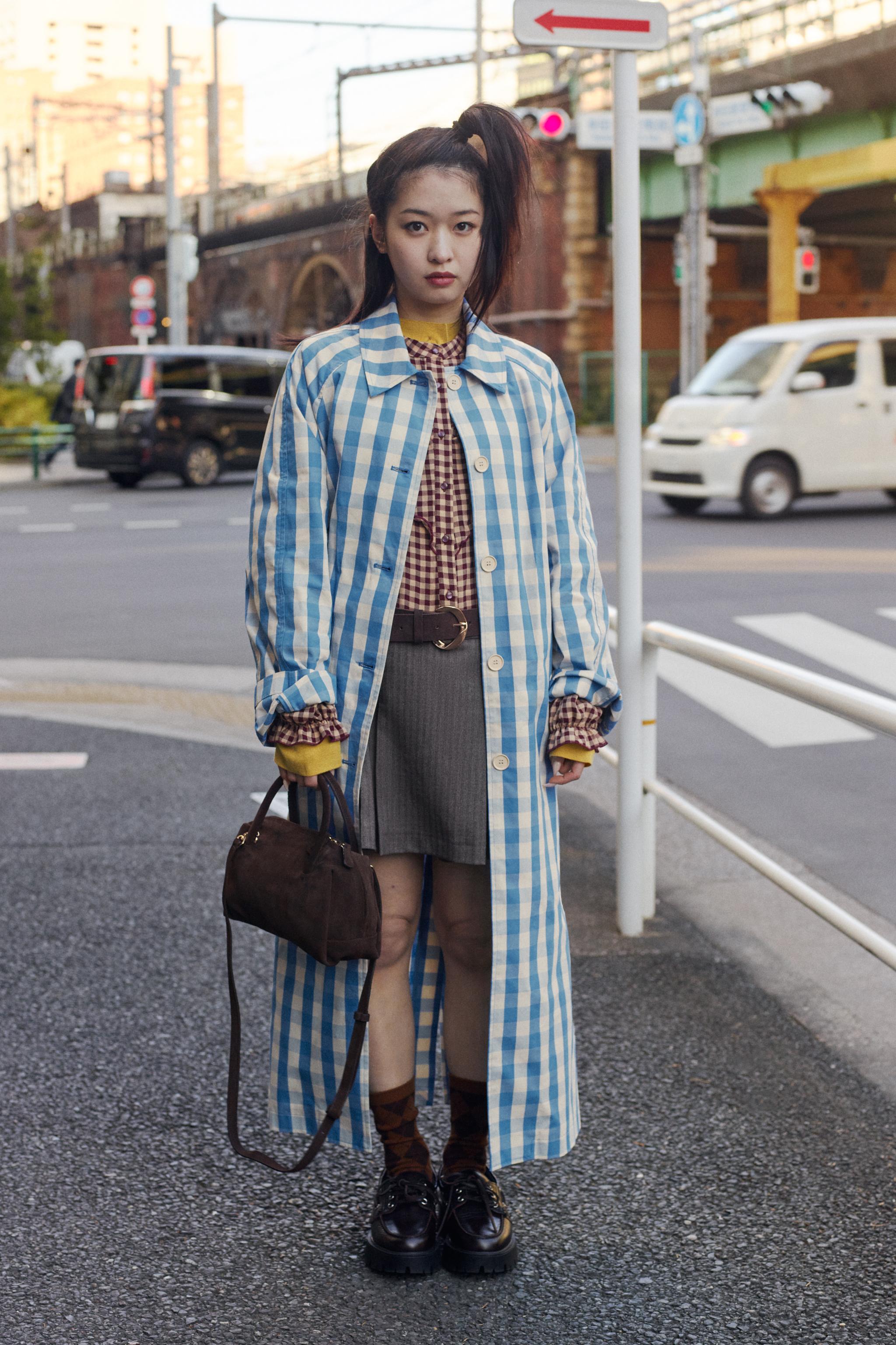 ギンガムチェックトレンチコート - 青色/白色 | ZARA Japan / 日本