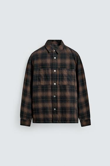 QUILTED CHECK OVERSHIRT - Brown by Zara