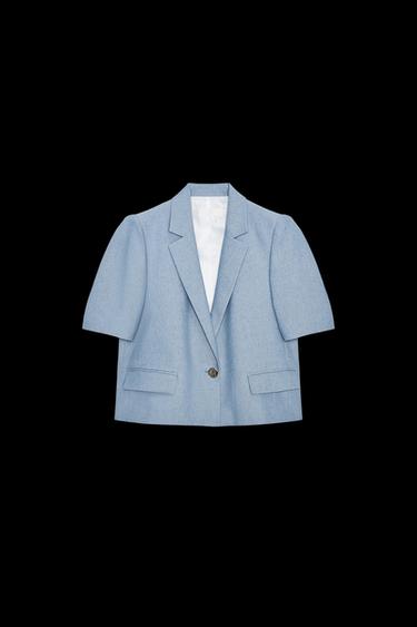 BLAZER MANGA CORTA CROPPED - Azul de Zara - Imagen 0