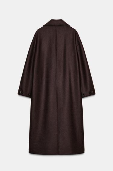 Zara FAUX LEATHER COLLAR COAT - Brown