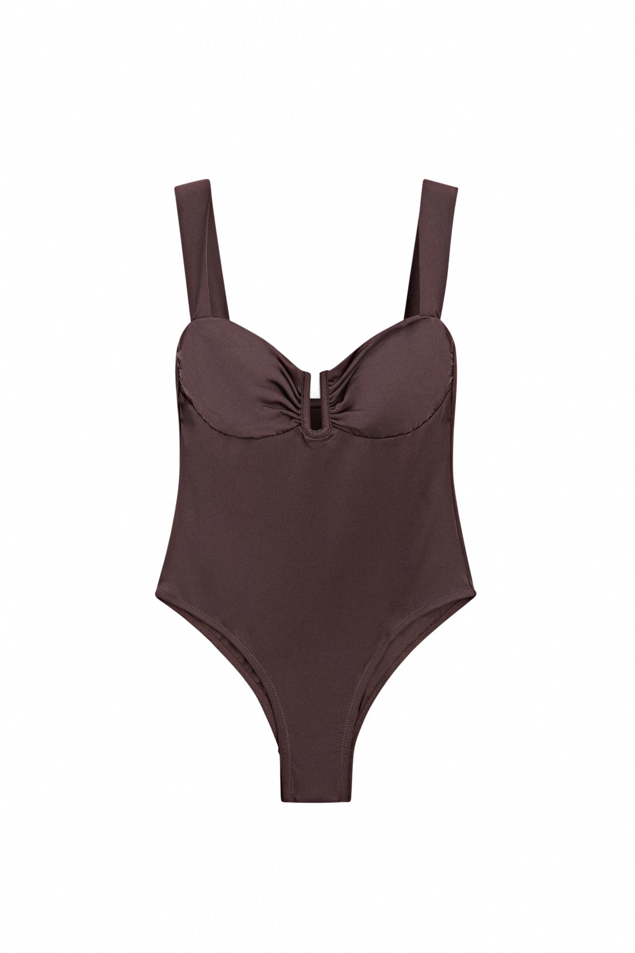 Swimsuit with gathered detail — Brown