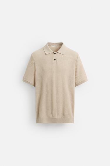 TEXTURED KNIT POLO SHIRT - Stone by Zara