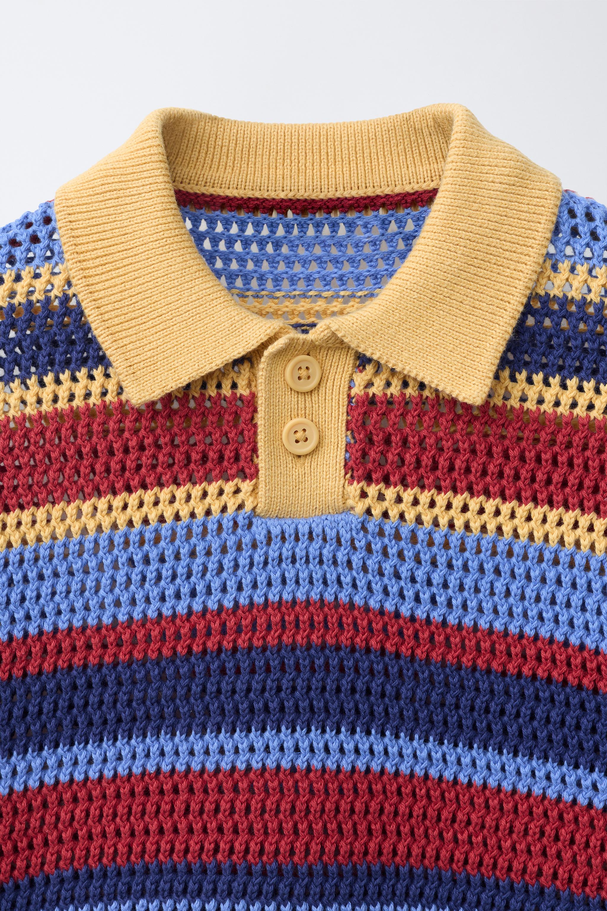 STRIPED CROCHET KNIT POLO