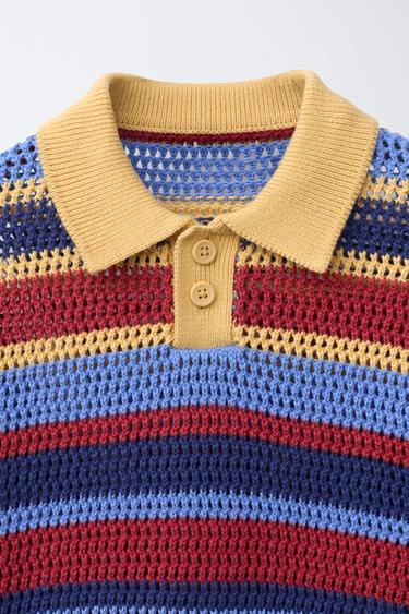POLO EN MAILLE CROCHET À RAYURES - Multicolore de Zara - Image 2