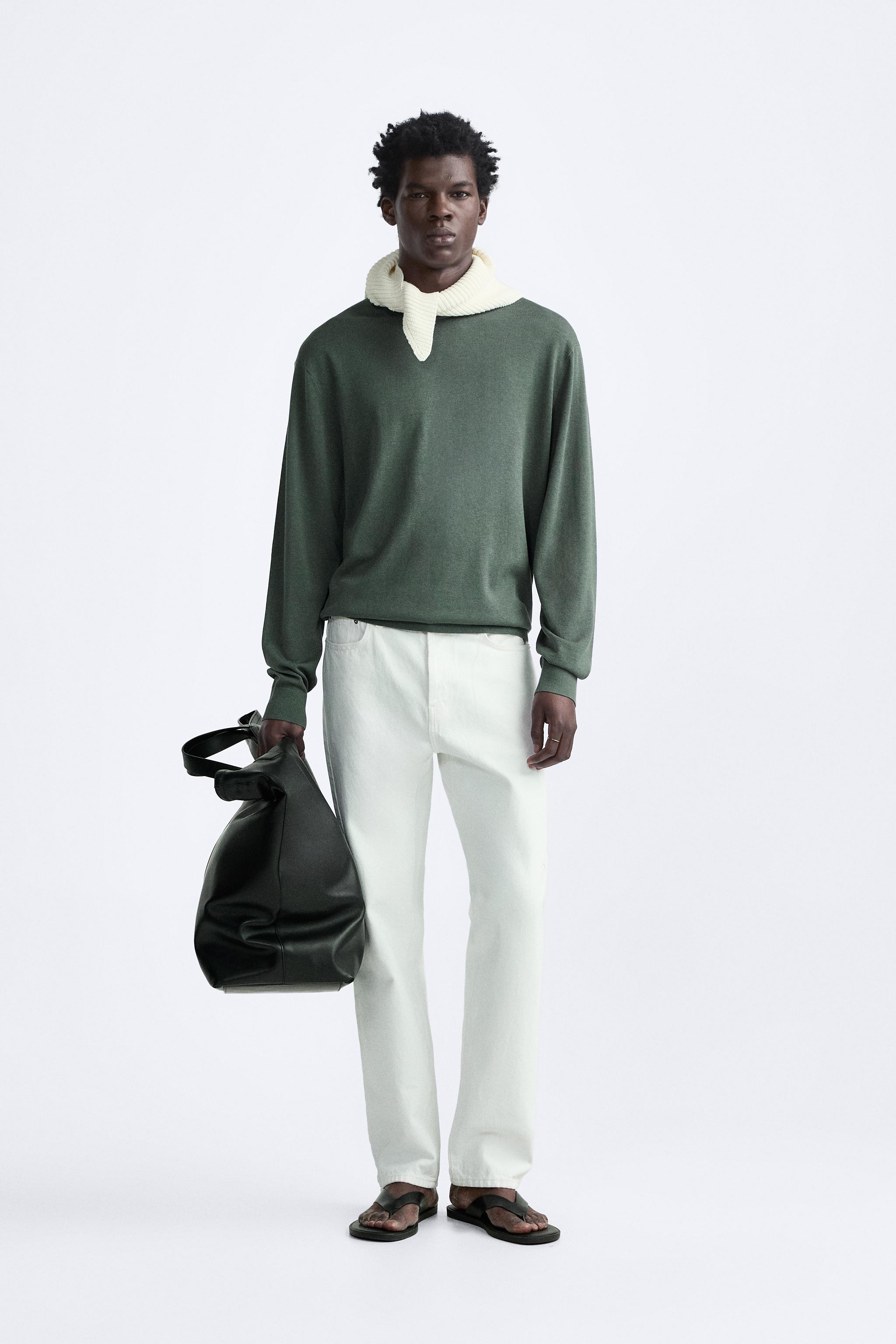 COTTON AND SILK BLEND SWEATER - Mid-green | ZARA Canada