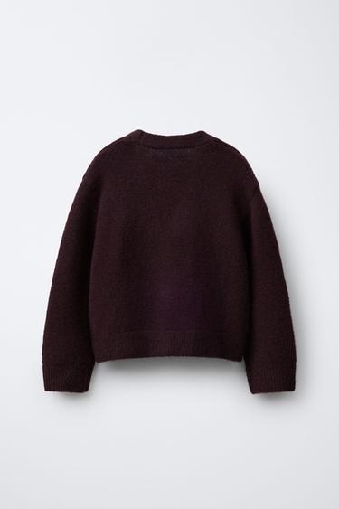 GILET EN MAILLE AVEC BOUTONS ET FLEURS EN SATIN - Bordeaux de Zara - Image 1