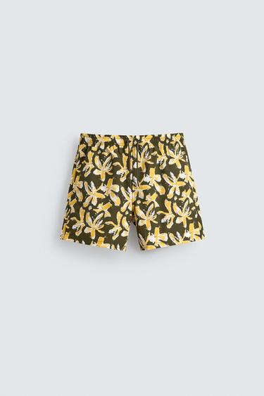 MID-LENGTH FLORAL PRINT SWIM SHORTS - Khaki by Zara