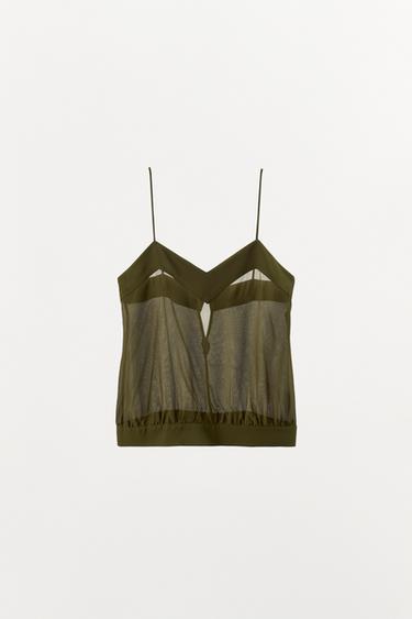 توب بحمالات حرير 100% - أخضر الخاص بـ Zara