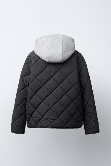 VESTE REMBOURRÉE SWEAT À CAPUCHE - Gris anthracite de Zara - Image 3