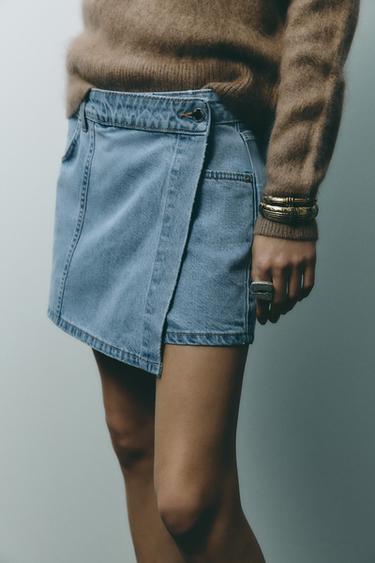 FALDA PANTALÓN DENIM CRUZADA - Azul claro de Zara