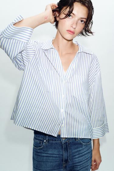 FLOWING LINEN BLEND SHIRT - Blue/White by Zara - Image 3