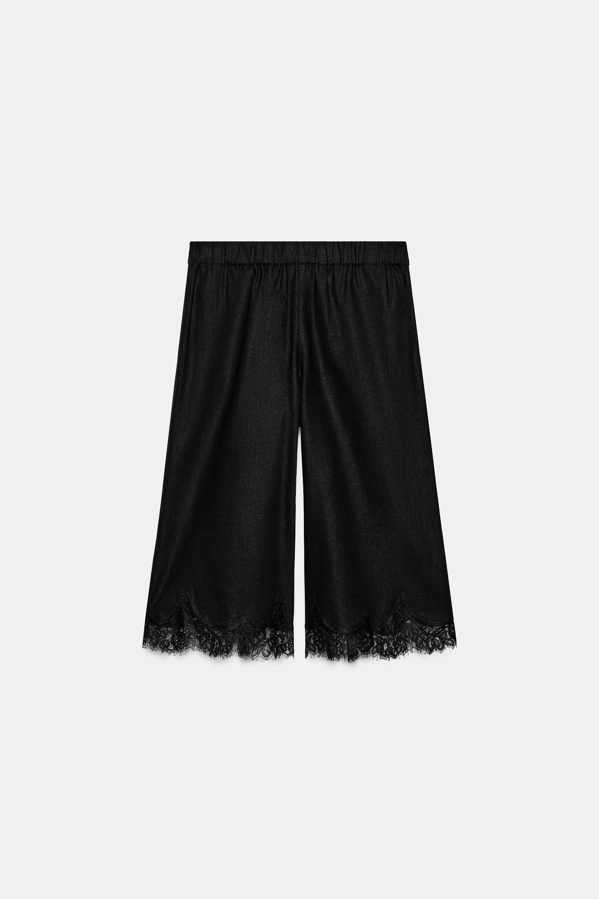 LONG LINEN LACE SHORTS