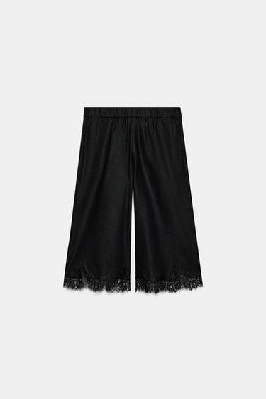 BERMUDA LONG EN LIN ET DENTELLE - Noir de Zara - Image 7