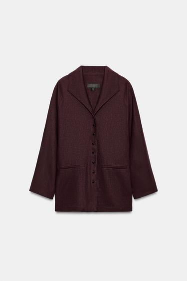 LINEN BLEND JACKET WITH BACK PLEAT - Aubergine by Zara