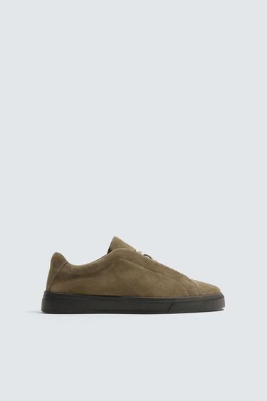 LEATHER TRAINERS - Taupe Grey by Zara