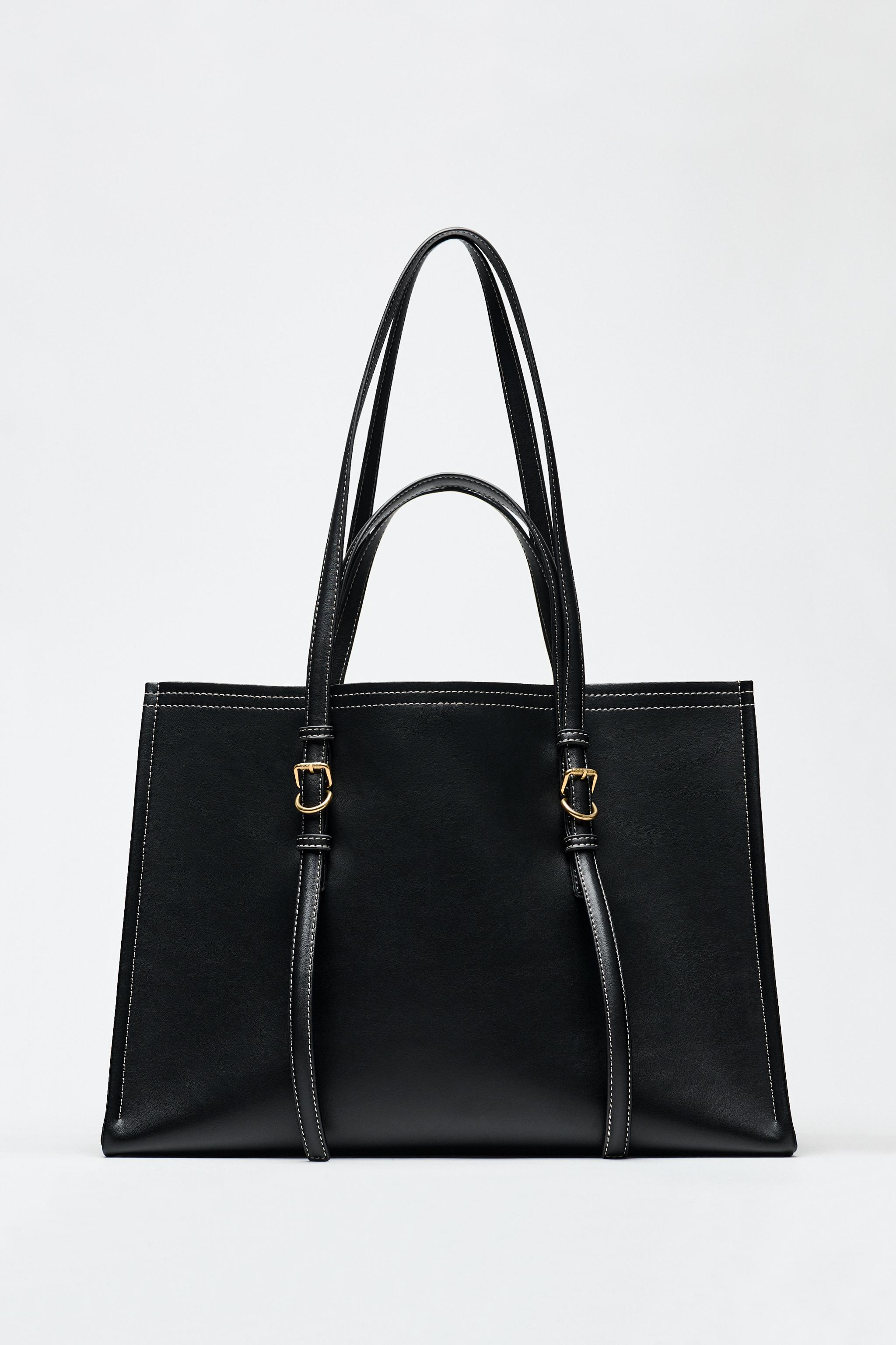 TOPSTITCHED TOTE BAG Black ZARA UAE Dubai Sharjah Ajman UAQ Fujairah