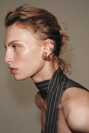 Zara PACK OF TRIPLE HOOP EAR CUFF EARRINGS - Golden
