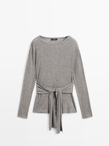 Zara T-shirt with tie detail - Gray marl