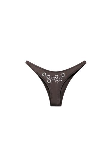 OVERSIZE BIKINI BOTTOMS WITH EYELETS - Taupe grey by Zara