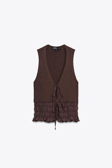 RUFFLED KNIT TOP - Brown by Zara - Image 3