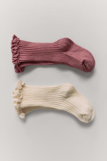 عبوة من زوجي جوارب بنقشة دانتيل - وردي / أبيض by Zara