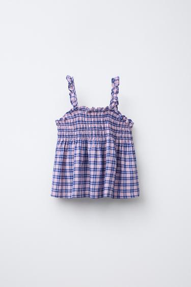 Zara PLAID TOP - Mid-pink