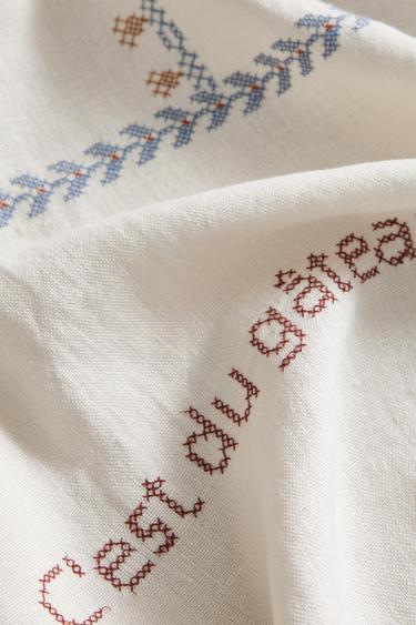 CROSS STITCH LINEN TABLECLOTH - Ecru by Zara - Image 3
